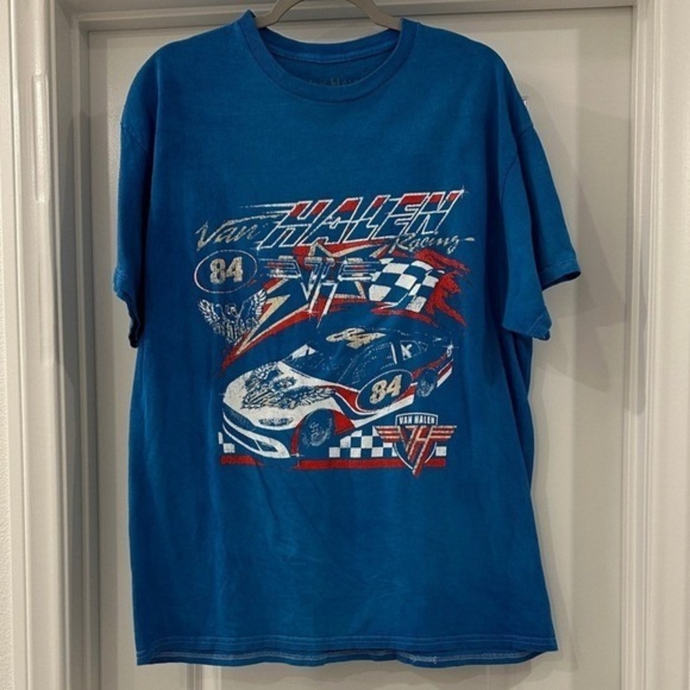 Van Halen Racing Graphic T-Shirt Large Blue 1984 NASCAR Style Rock Tee